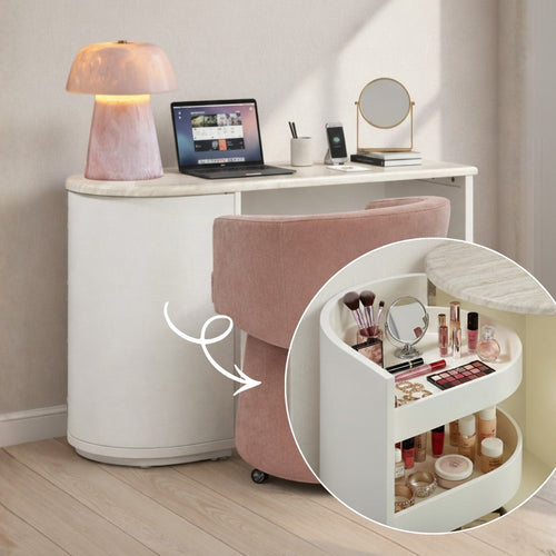 Marlene 47" Faux Travertine Vanity Desk in Cream