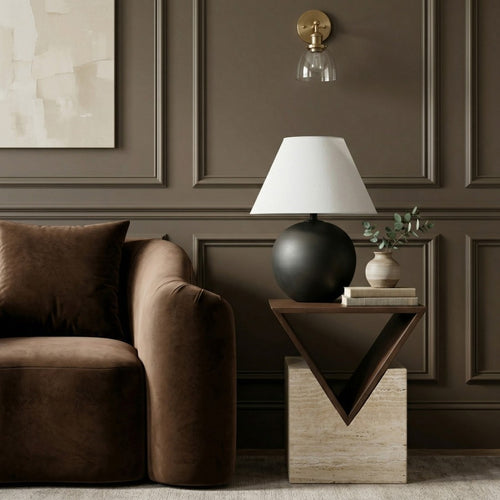 Opus Travertine End Table in Brown