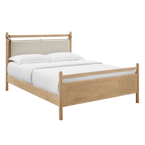 Leni King Wood Platform Bed in Light Oak Heathered Ivory