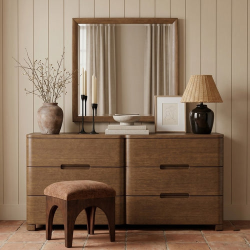 Caswell Oak Framed Mirror in Brown