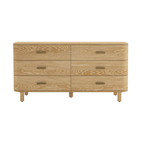 Solara 68" Solid Wood Dresser (6-Drawer) in Natural Oak