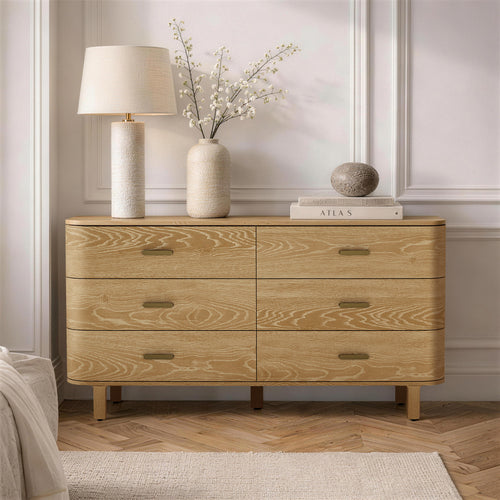 Solara 68" Solid Wood Dresser (6-Drawer) in Natural Oak