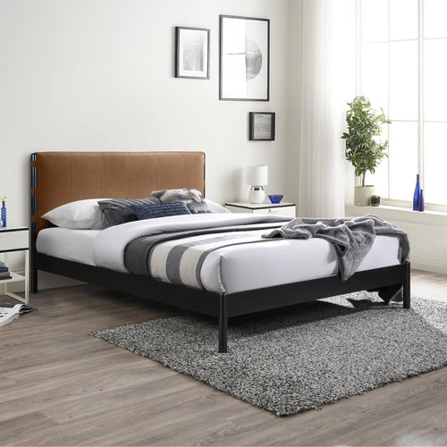Abigail Vegan Leather Upholstered King Bed (3 Boxes) in Cognac