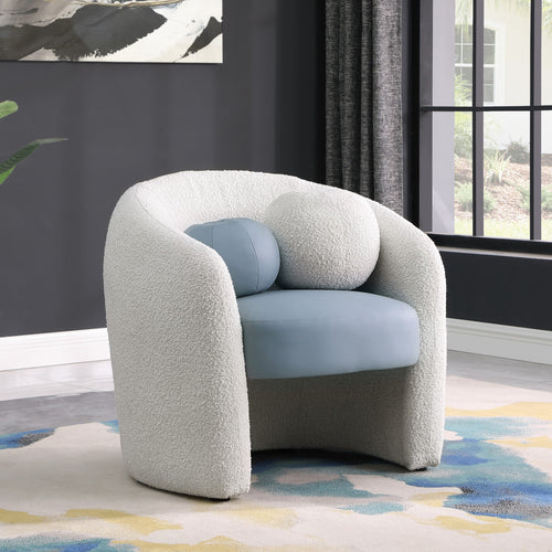 Acadia Boucle Fabric And Vegan Leather Upholstered Accent Chair in Blue