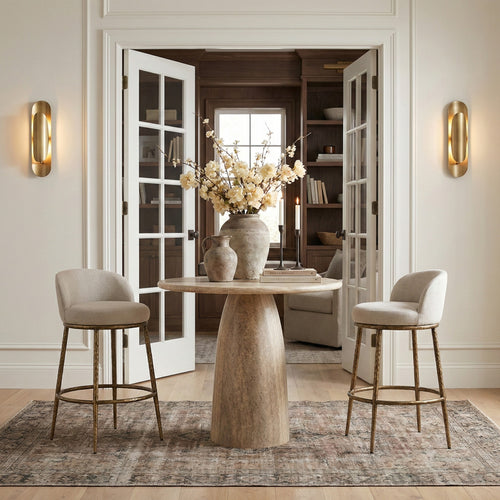 Ferro Performance Fabric Upholstered Bar Stool (77084-C) in Beige