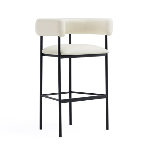 Onda Vegan Leather Metal Upholstered Barstool in Ivory