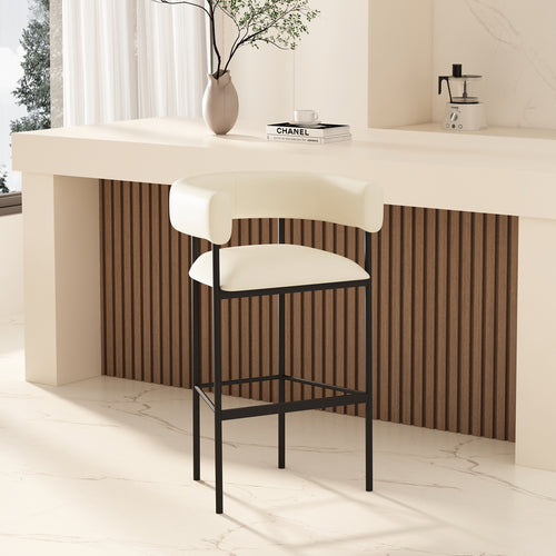 Onda Vegan Leather Metal Upholstered Barstool in Ivory