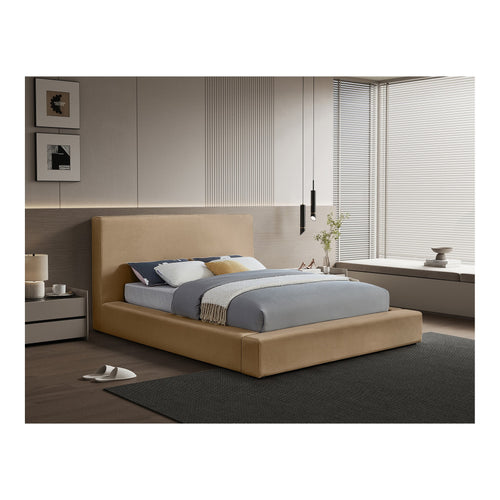Dorian Velvet Upholstered Queen Bed in Beige