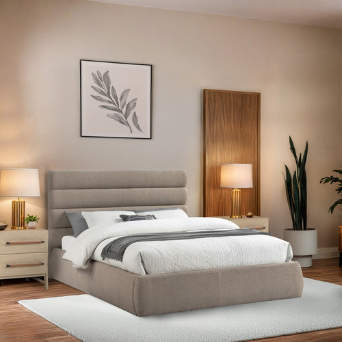 Adam Linen Textured Fabric Upholstered Queen Bed in Beige