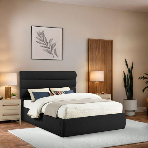 Adam Boucle Fabric Upholstered Queen Bed in Black