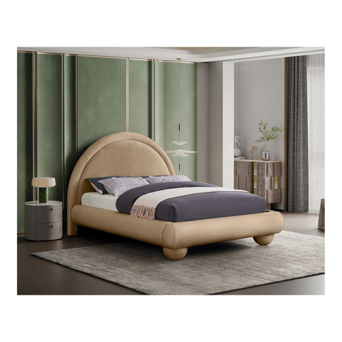 Madrid Velvet Upholstered Queen Bed in Beige