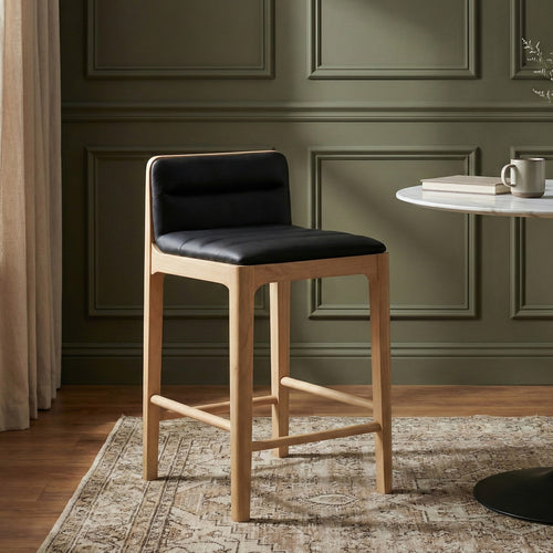 Ellis Vegan Leather Upholstered Counter Stool in Black