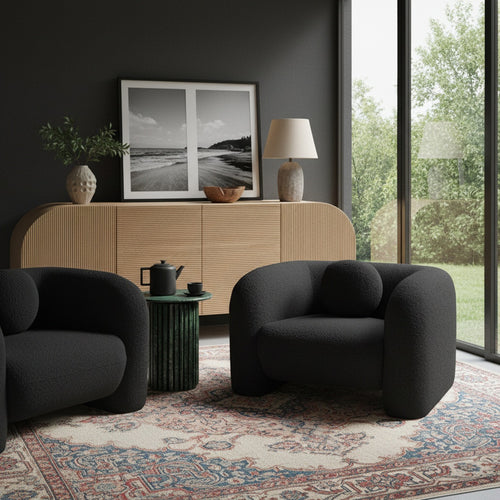 Emory Boucle Fabric Upholstered Chair in Black
