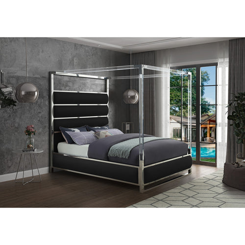 Encore Vegan Leather Upholstered Queen Bed (4 Boxes) in Black