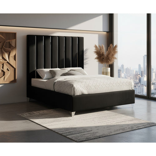Enzo Velvet Upholstered King Bed in Black