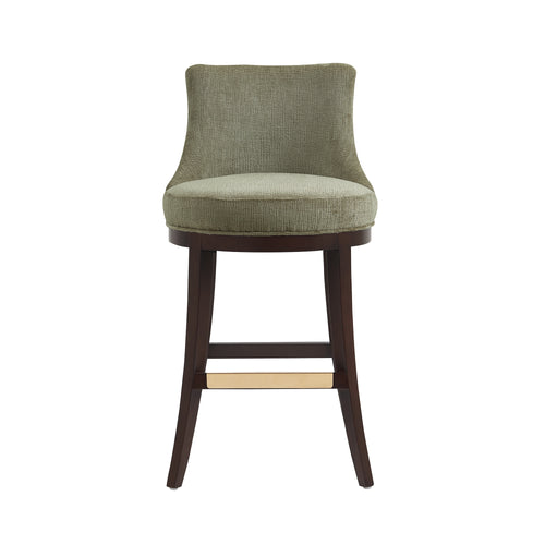 Lucia Chenille Wood Upholstered Barstool in Leaf Green
