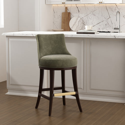 Lucia Chenille Wood Upholstered Barstool in Leaf Green