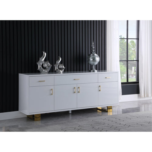 Excel Lacquer Finish And Stainless Steel Sideboard / Buffet in White