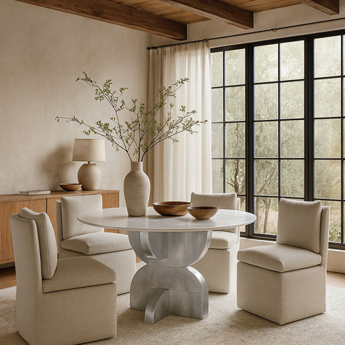 Alden 48" Marble Top And Aluminum Base Dining Table in White