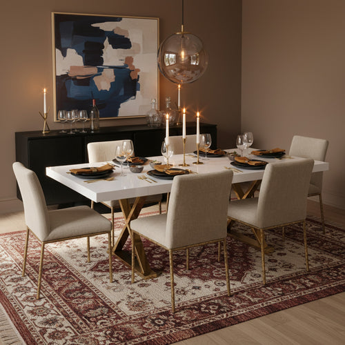 Excel 84" / 123.5" Lacquer Finish Top And Stainless Steel Base Extendable 2 Leaf Extendable Dining Table (3 Boxes) in White