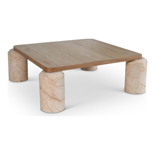 Ferrara Marble Base And Oak Wood Top Coffee Table (3 Boxes) in Beige