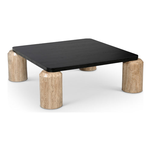 Ferrara Oak Wood Top And Travertine Base Coffee Table (3 Boxes) in Natural
