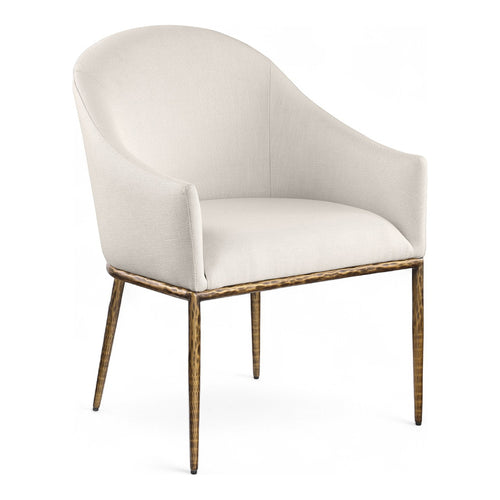 Ferro Linen Textured Performance Fabric Upholstered Dining Arm Chair in Beige