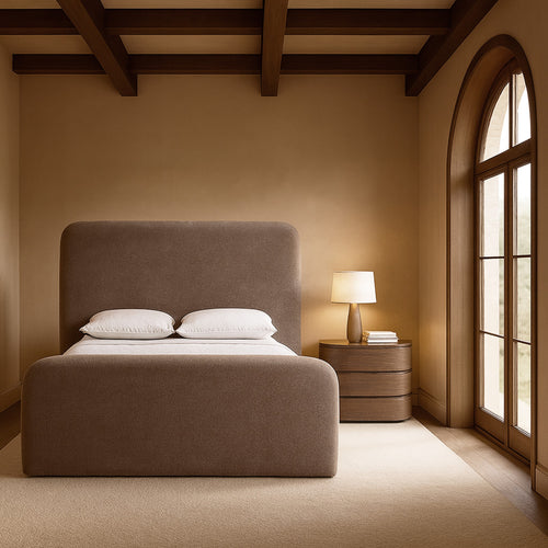 Fira Chenille Fabric Upholstered King Bed in Brown