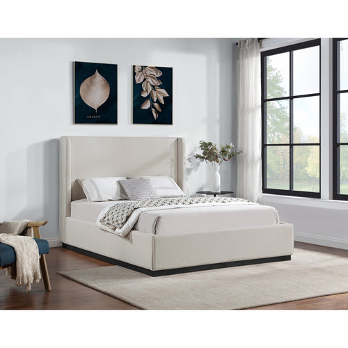 Flynn Linen Textured Fabric Upholstered Queen Bed in Beige