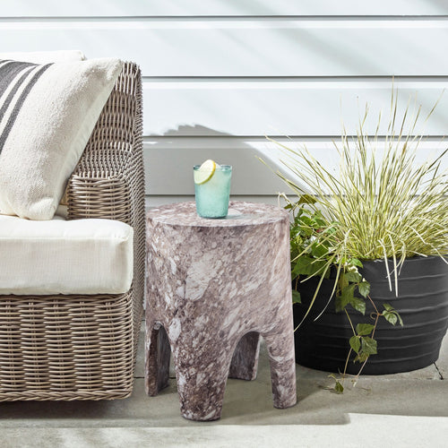 Foligno Marble Finish Concrete Indoor / Outdoor End Table in Brown