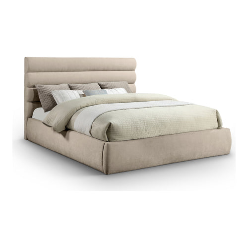 Adam Chenille Fabric Upholstered King Bed in Beige