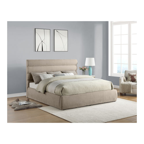 Adam Chenille Fabric Upholstered King Bed in Beige