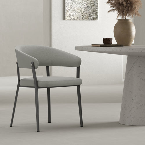Belle Metal Upholstered Dining Chair in Stone Gray