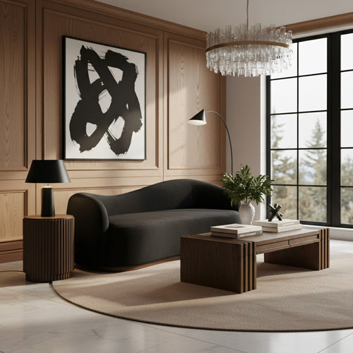 Gustavo 92.5" Velvet Upholstered Sofa in Black