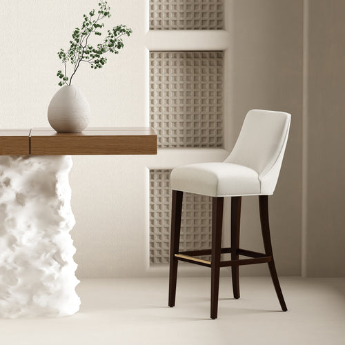 Beever Chenille Wood Upholstered Barstool in Cream