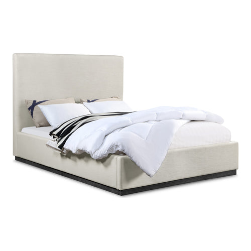 Alfie Linen Textured Fabric Upholstered King Bed in Beige