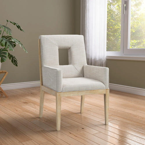 Gwendolyn Linen Textured Fabric Upholstered Dining Arm Chair in Cream