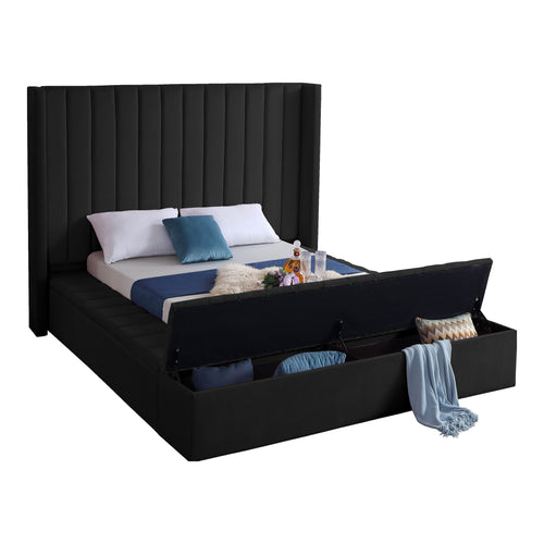 Kiki Velvet Upholstered King Bed (3 Boxes) in Black