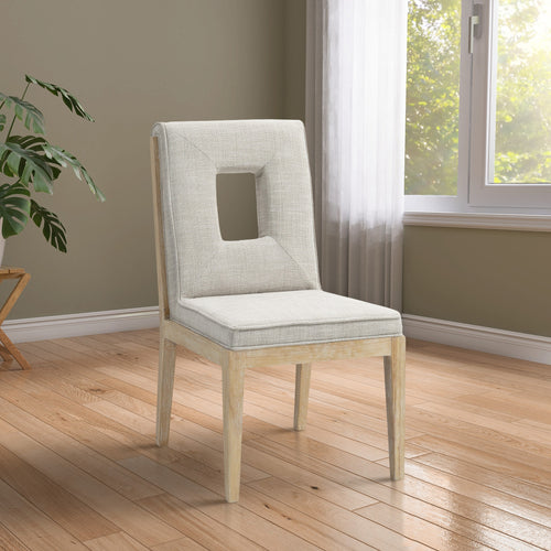 Gwendolyn Linen Textured Fabric Upholstered Dining Side Chair in Cream