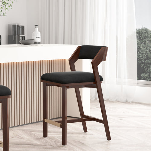 Patricia Wood Upholstered Counter Stool in Black