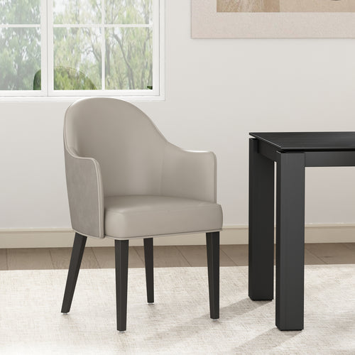 Hillman Vegan Leather and Velvet Wood Armchair in Light Gray