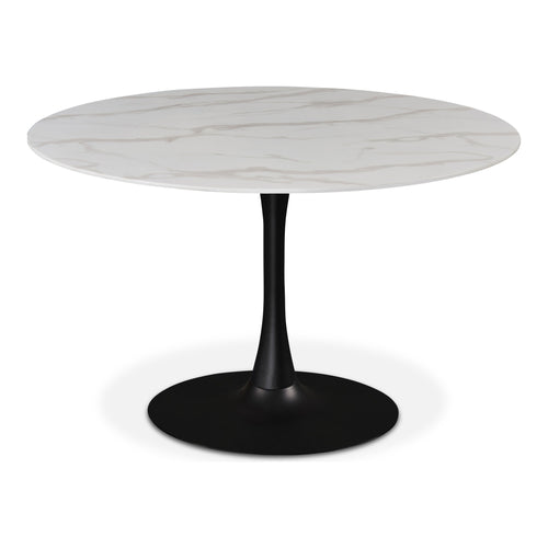 Holly 48" Marble Veneer Top And Metal Base Dining Table in Black