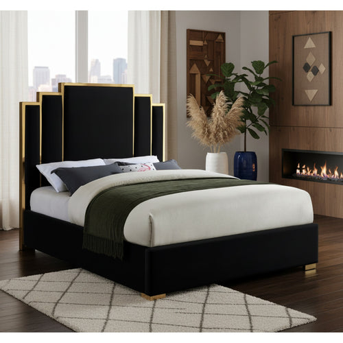 Hugo Velvet Upholstered Queen Bed in Black