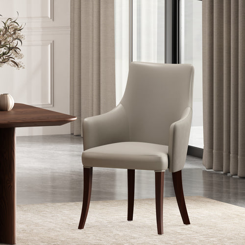 Connie Vegan Leather and Velvet Wood Armchair in Light Gray