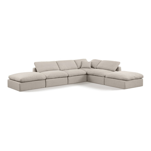 Indulge 140" Linen Textured Fabric Upholstered 6pc. Modular Sectional in Beige