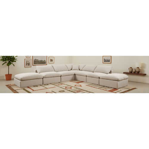 Indulge 140" Linen Textured Fabric Upholstered 6pc. Modular Sectional in Beige