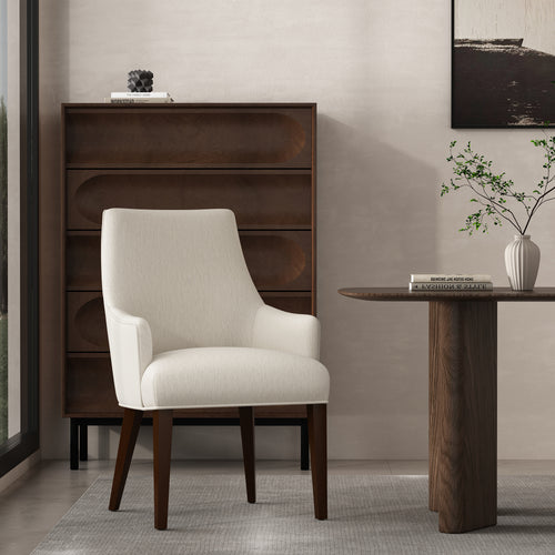 Beever Chenille Wood Armchair in Cream