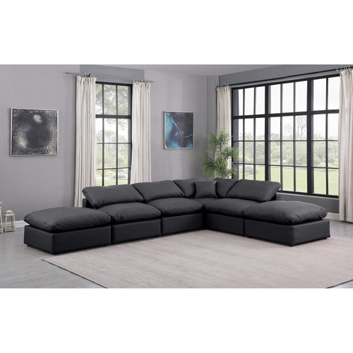 Indulge 140" Vegan Leather Upholstered 6pc. Modular Sectional in Black