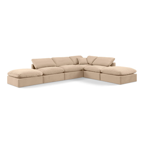 Indulge 140" Velvet Upholstered 6pc. Modular Sectional in Beige