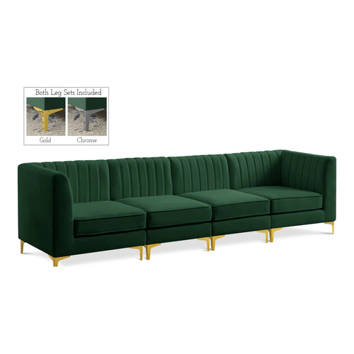 Alina 116.5" Velvet Upholstered 4pc. Modular Sofa in Green